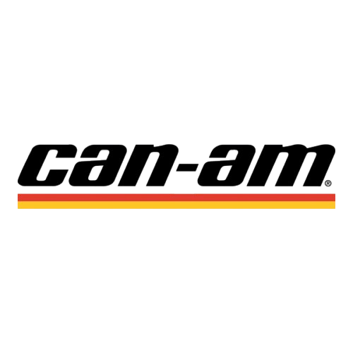 Can-Am powersports brand logo in bold black text with red and yellow racing stripes.