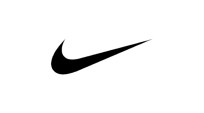 Nike swoosh logo in black on white background, iconic checkmark symbol of the sportswear brand.