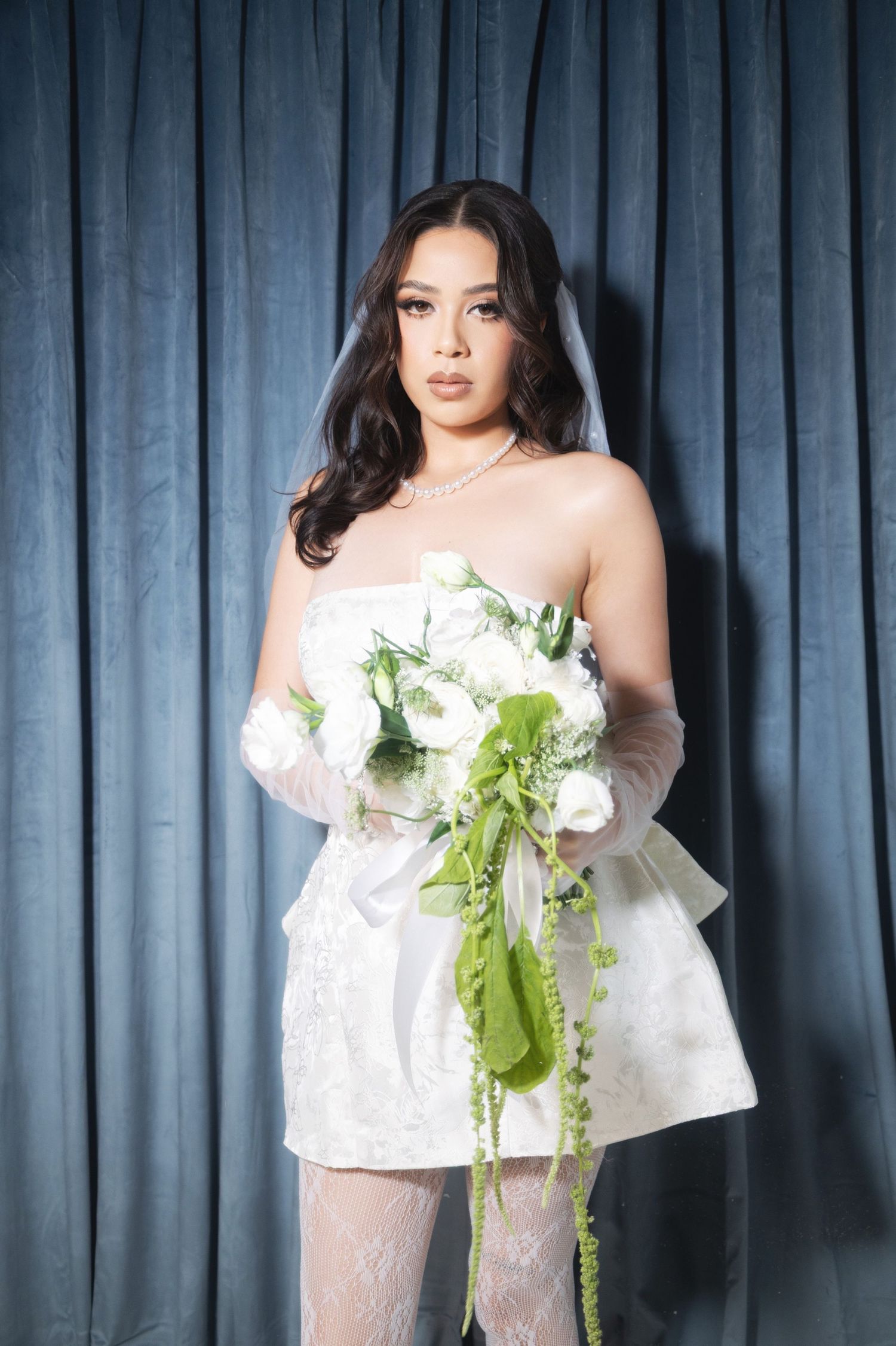 Blue Old Hollywood vanity photography set with vintage décor, ideal for elegant BRIDAL photoshoots at Hidden Frames Studio in Las Vegas.