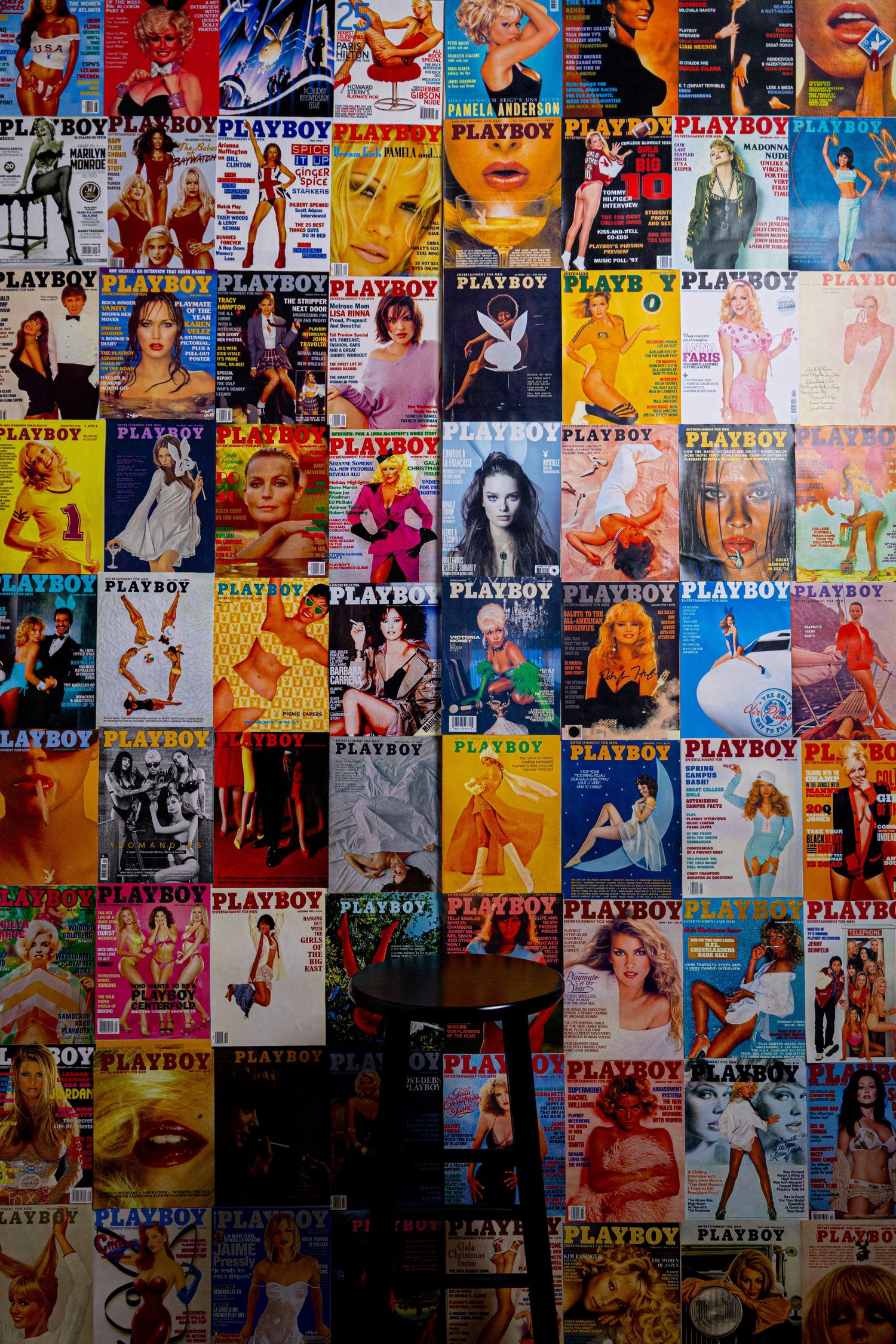 Colorful Y2K-inspired Playboy wall photography set, bold birthday portraits, fashion editorials, and nostalgic photoshoots in Las Vegas