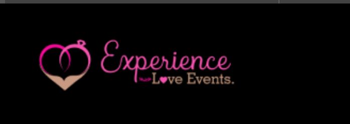 Pink cursive logo design for Experience Love Events against black background.