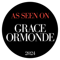 Black and red 'As Seen On Grace Ormonde 2024' text logo.