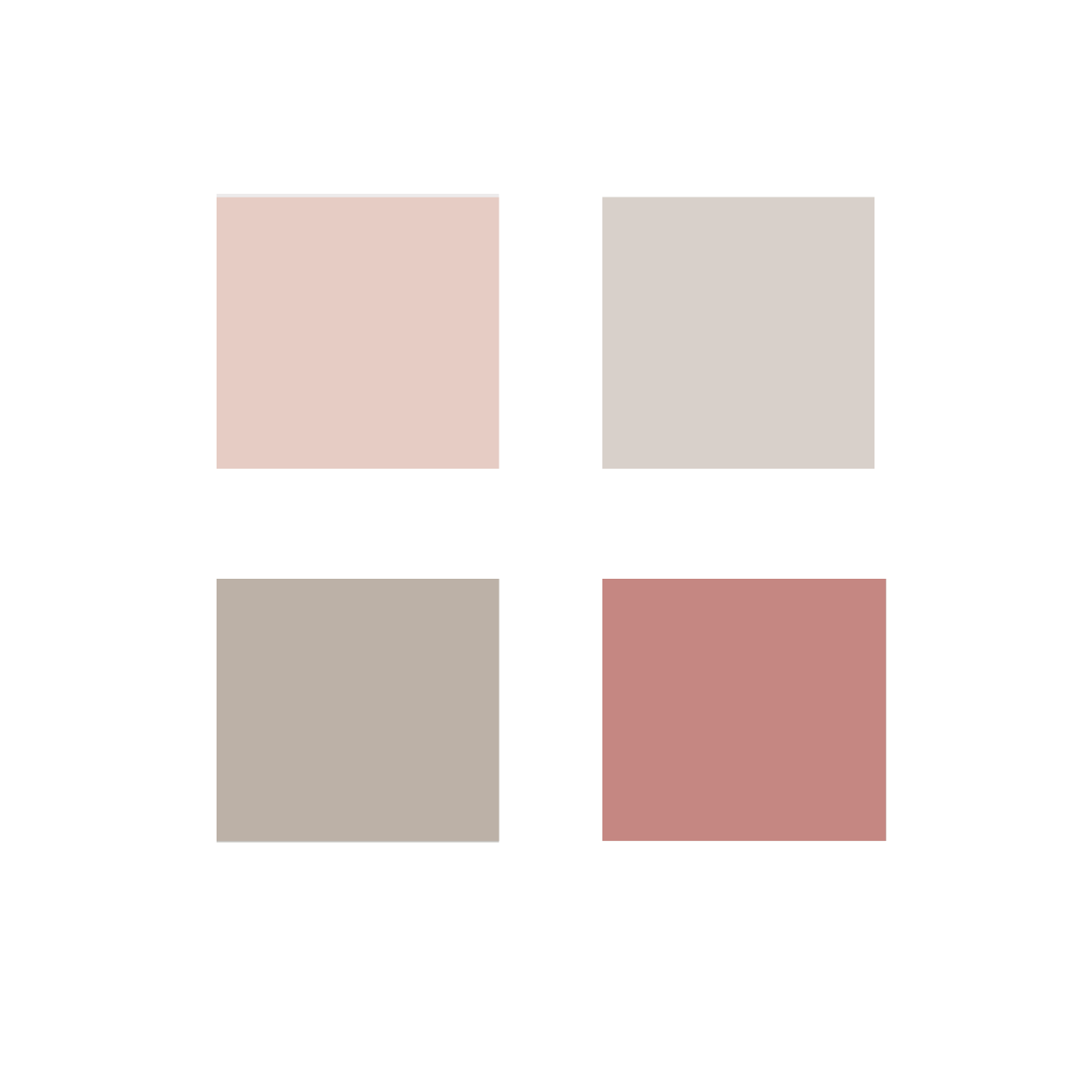 A color palette featuring soft pink, warm beige, and muted rose tones arranged in geometric blocks.