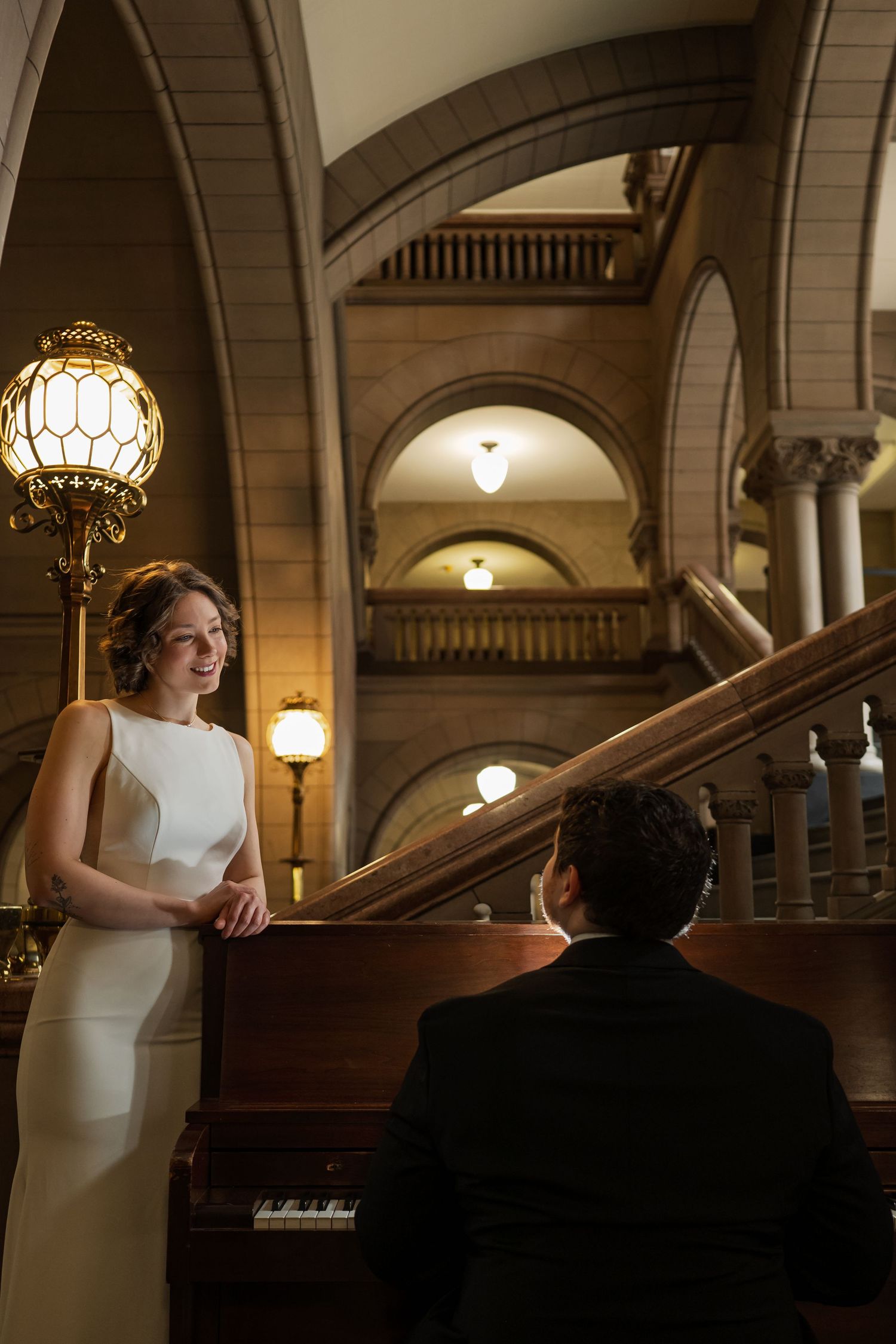 Allegheny County Courthouse Pittsburgh engagement photos, historic architecture session, moody editorial light, Pittsburgh PA photographer.