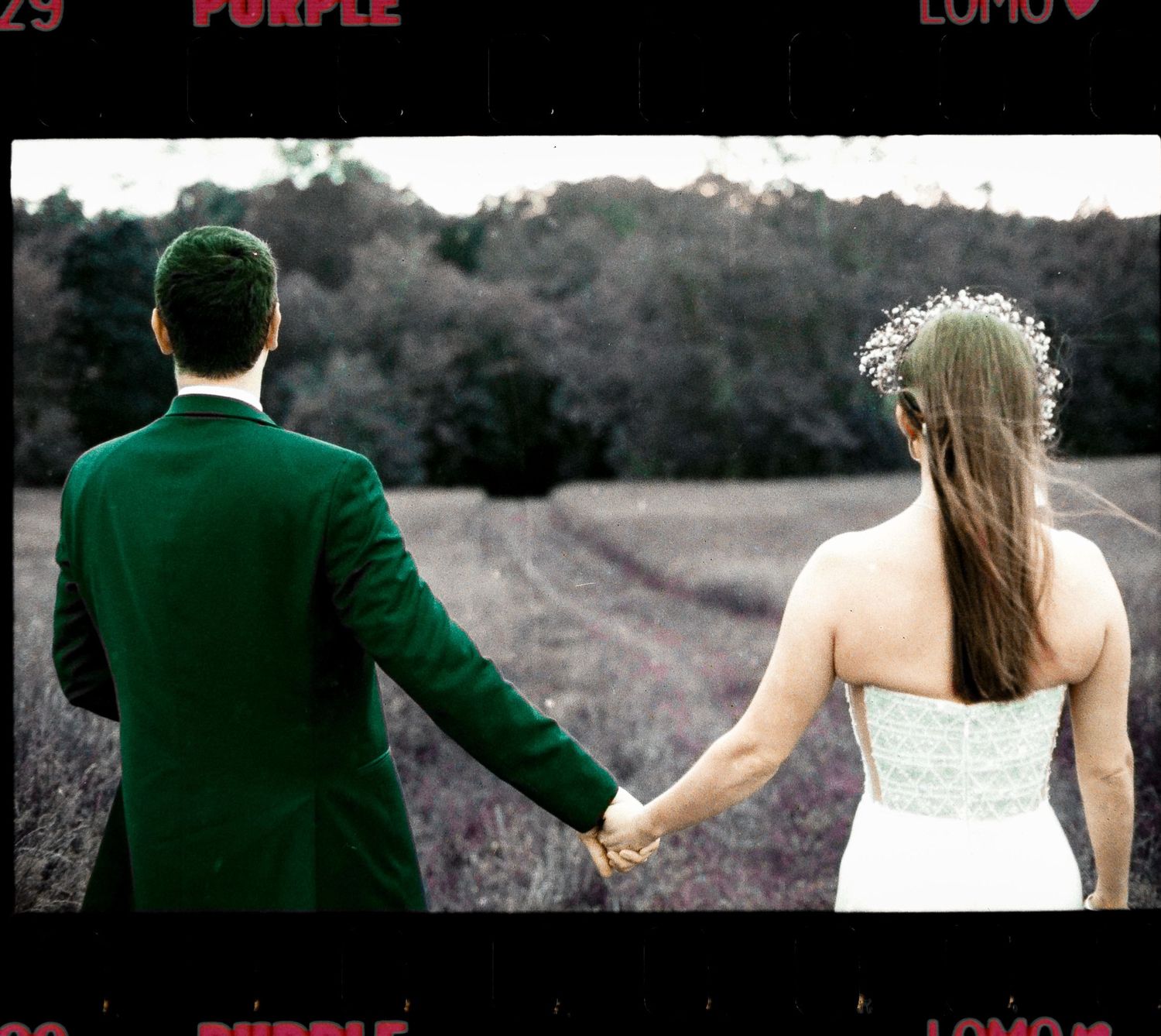 bride and groom hold hands in a field at shady elm farms pittsburgh pa photography and video by EternalLensMedia.com