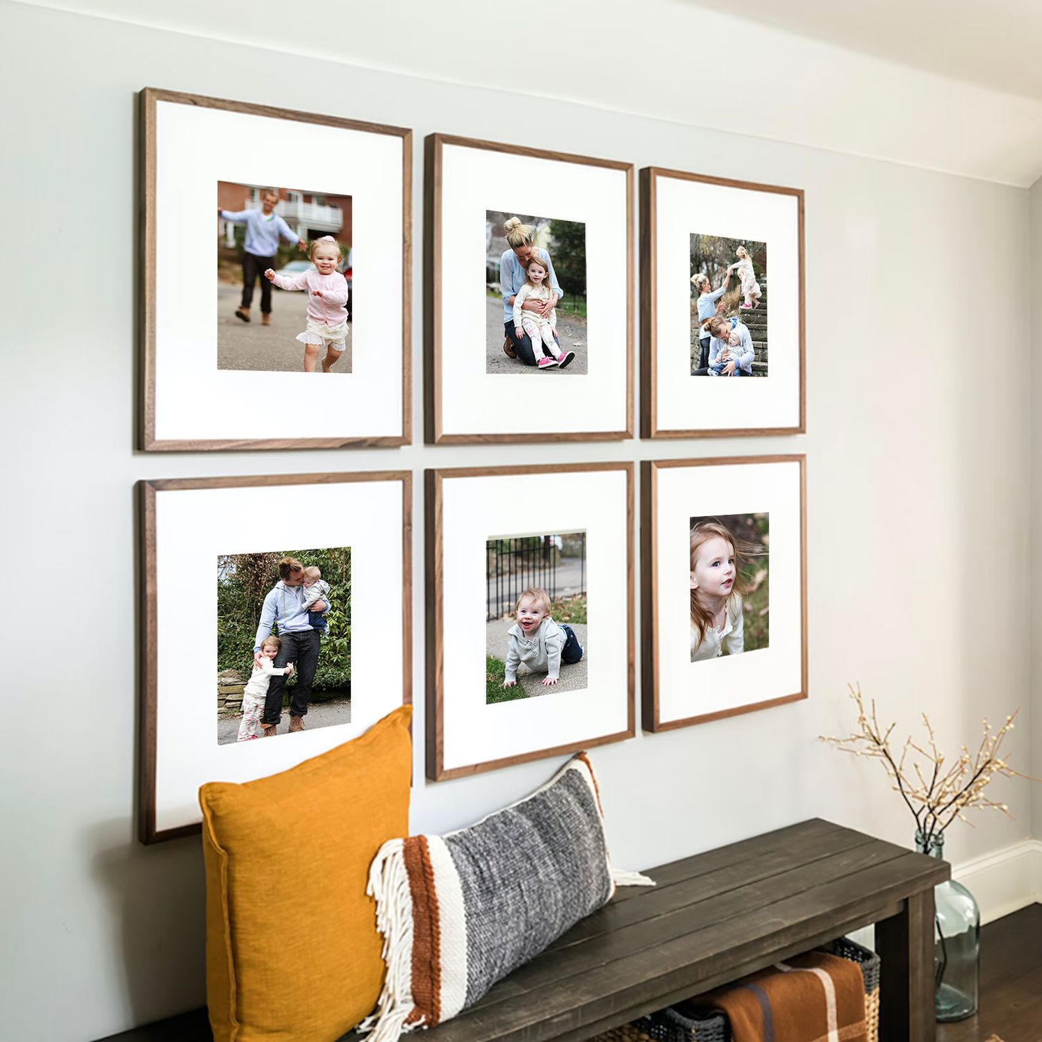 Wall art collage of fun and relaxed family photography session in a modern grid by Abby Gleason Photography