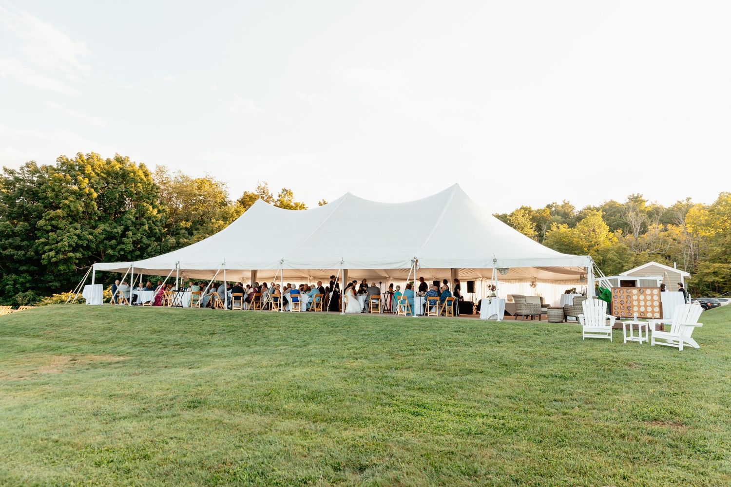 Steele Hill Resort summer wedding tent reception sunset