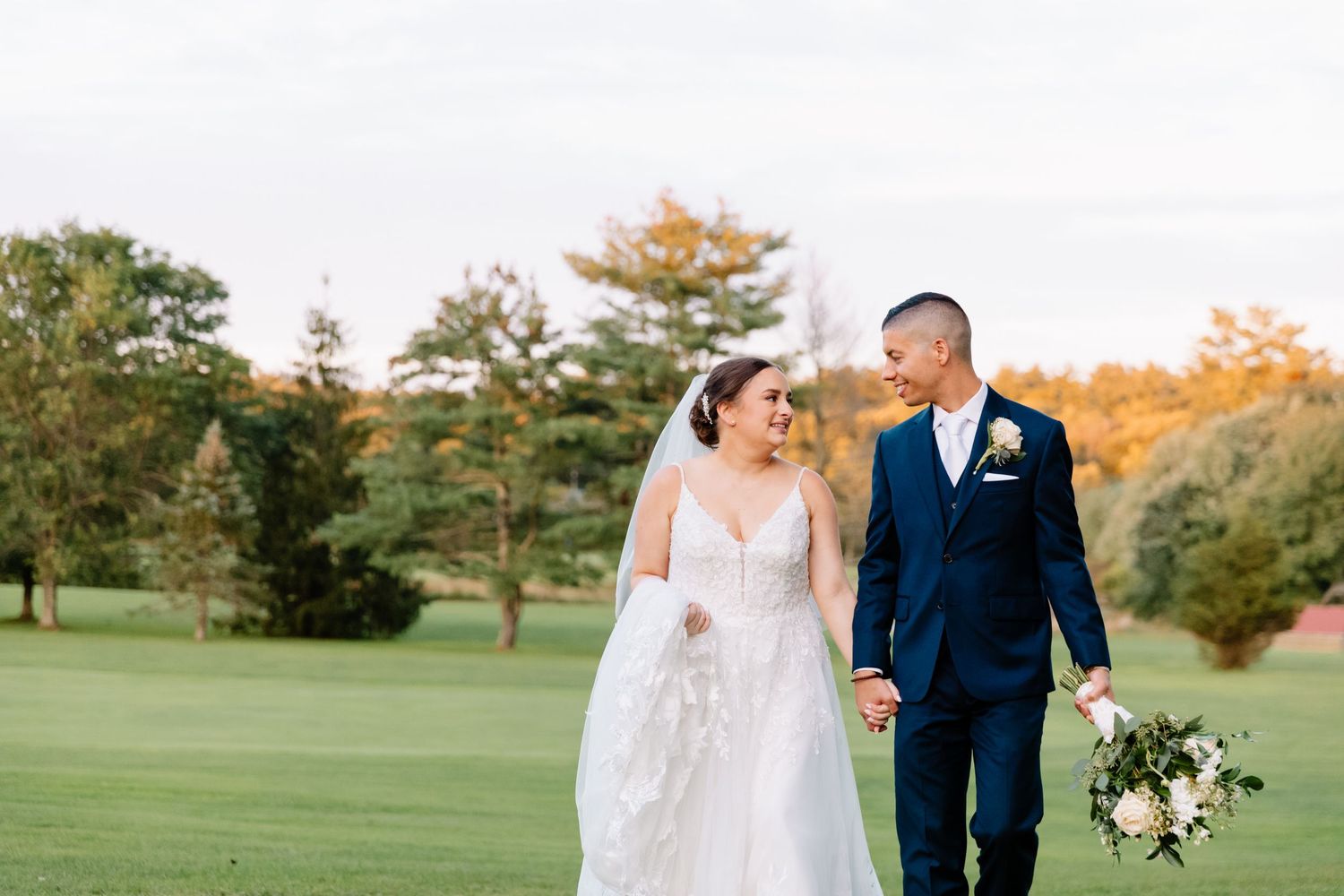The Villa at Ridder Country Club wedding East Bridgewater MA bride and groom golden hour portraits