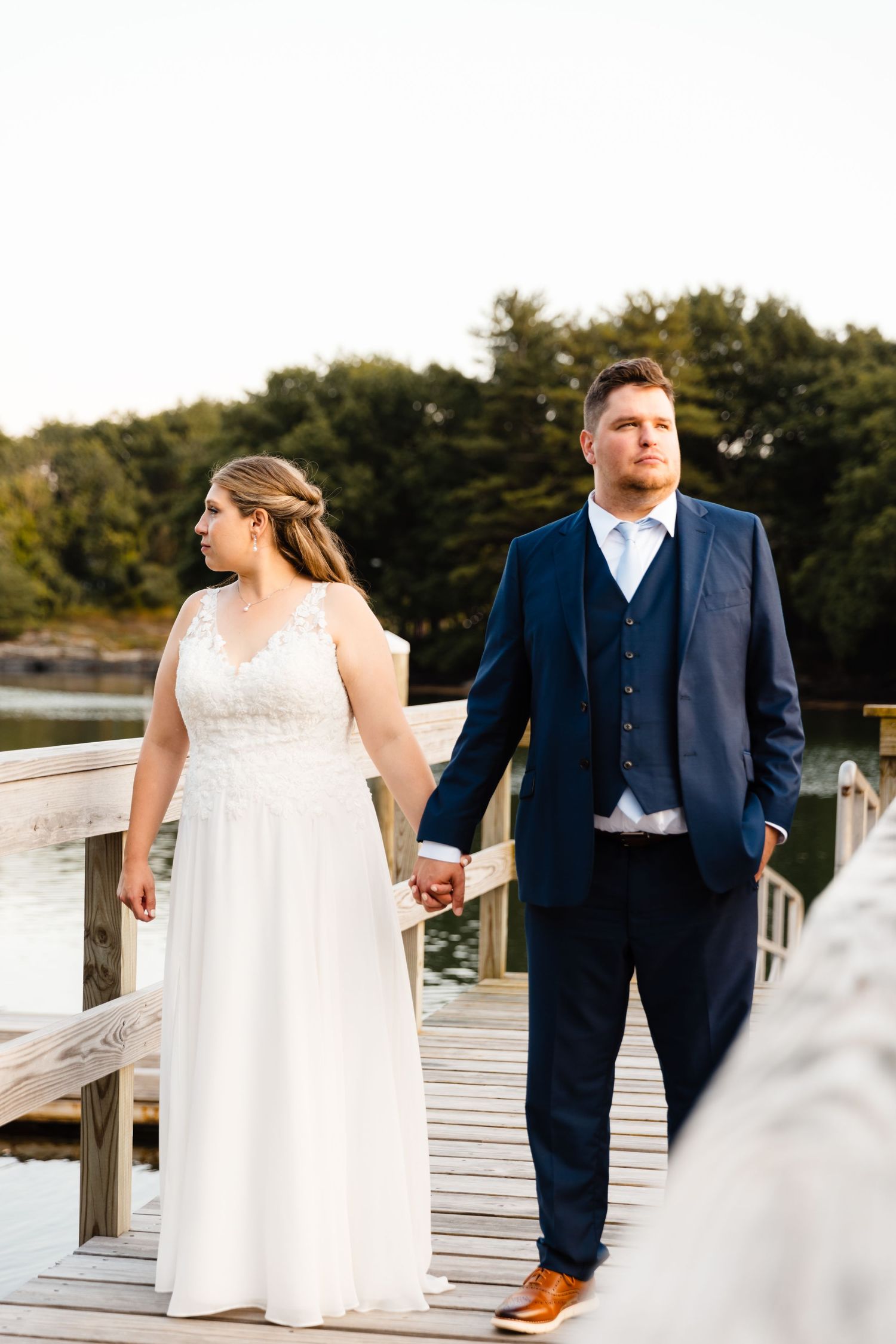 Waterfront at the Elks Wedding Portsmouth NH outdoor bride and groom sunset photos on dock
