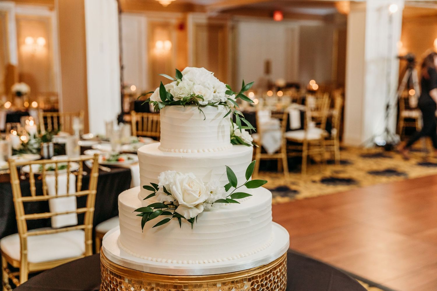 Lenox Hotel Boston Wedding Dome Room wedding cake with fresh flowers