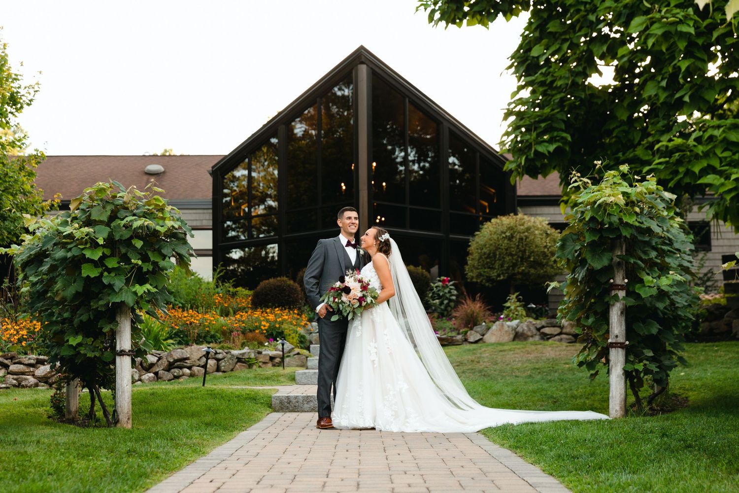 Birch Wood Vineyards Wedding Derry NH bride and groom portraits aisle outdoors summer