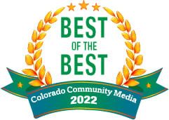 Gold laurel wreath logo for Colorado Community Media Best of the Best 2022 award.