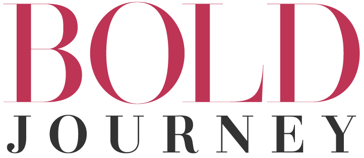 Red typography logo design spelling out 'BOLD JOURNEY' in serif font.