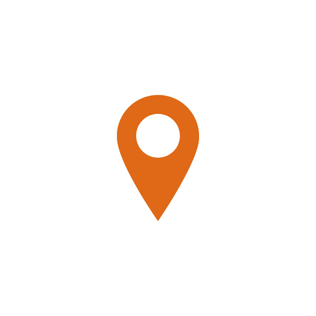 Collection of orange location pin and map marker icons arranged in a row.