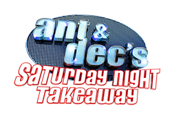 Ant and Dec's Saturday Night Takeaway blue and red logo on black background.