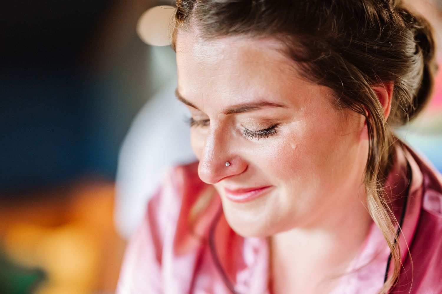 Bride cries at the Waterside Country Barn and Mill, Taunton Outdoor Barn wedding venue with lake. Candid wedding photographer Somerset