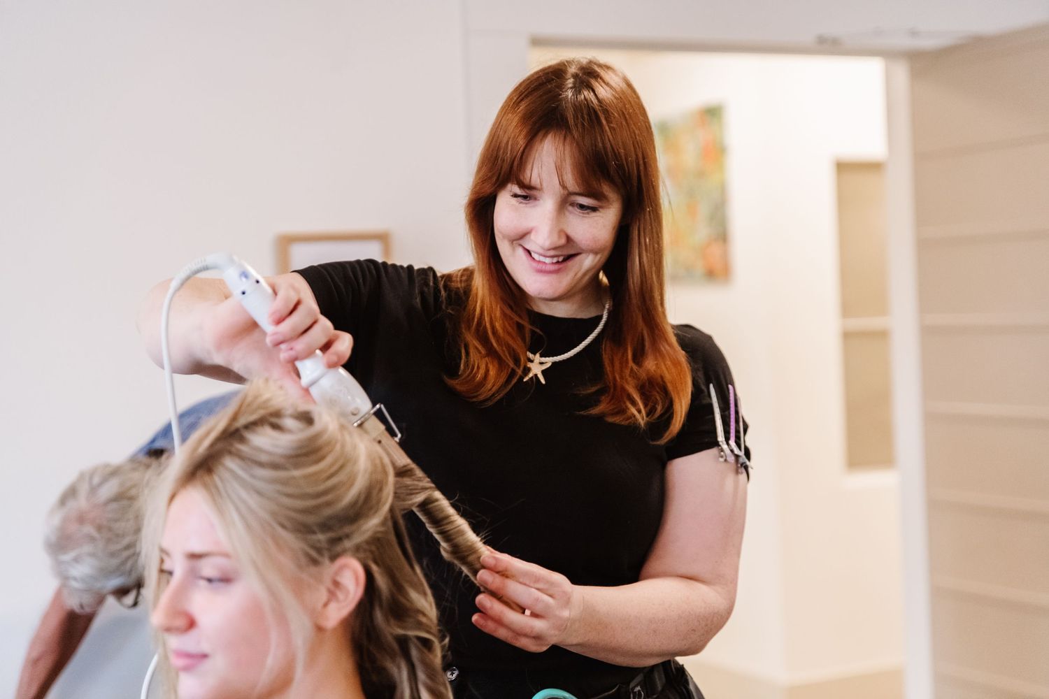 Dorset Bridal hair at the  Italian Villa, Compton Acres wedding venue Dorset. From a candid wedding photographer Dorset