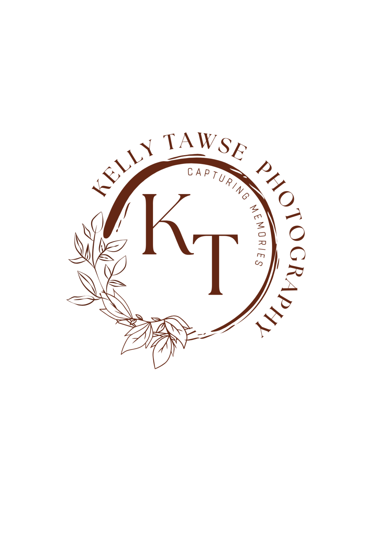 Kelly Tawse Photography logo with KT monogram, circular botanical design, and tagline Capturing Memories.