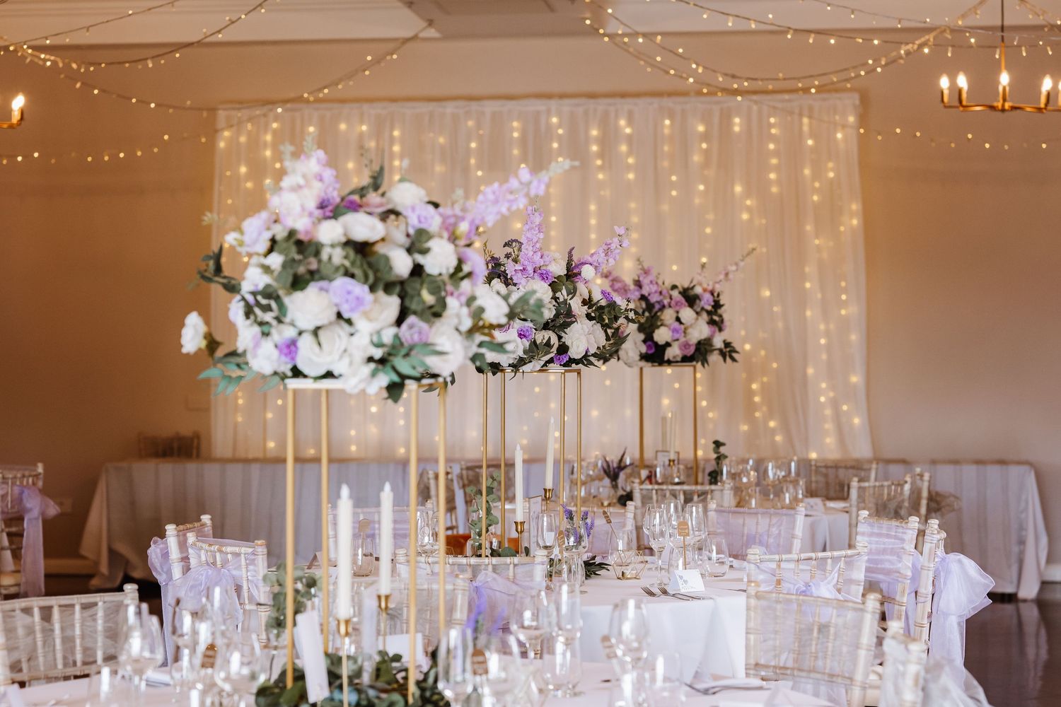 Floral decorations at Kingston Maurward Estate, Dorchester from The Wedding Library decoration hire. Dorset wedding venue