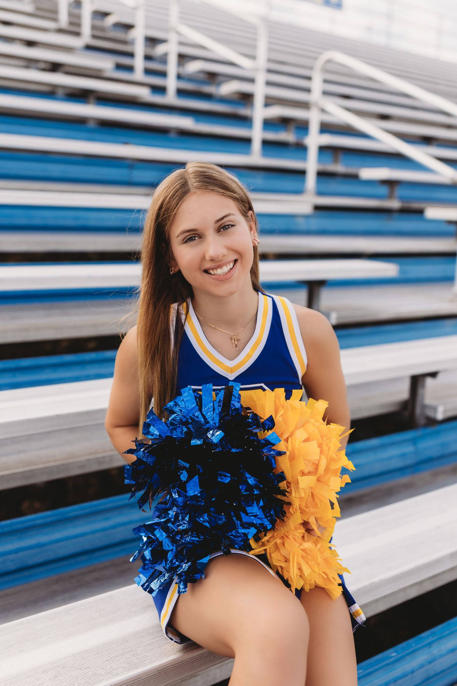 cheerleader blue and gold Borgia high school senior girl