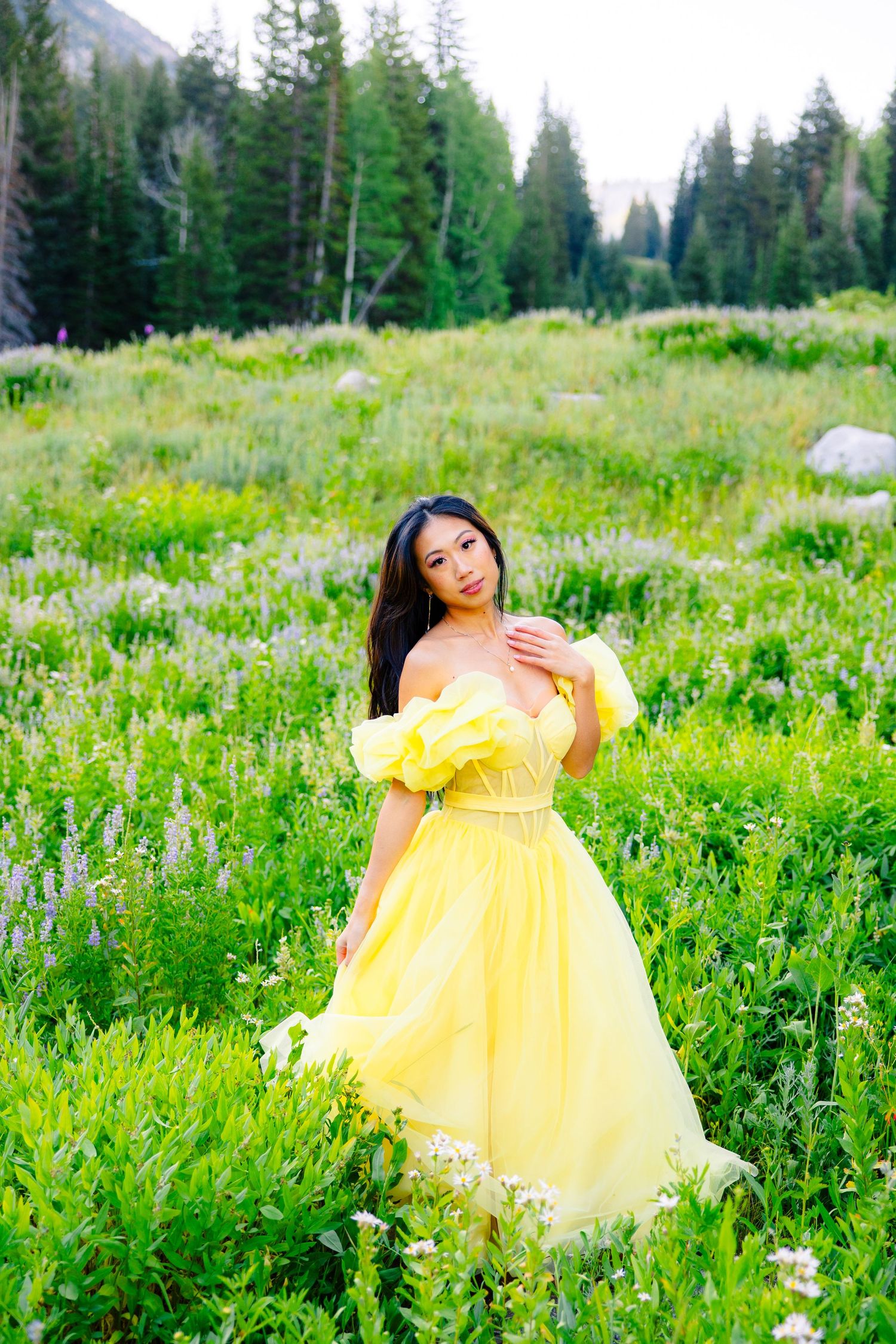 Green Hills Yellow Dress Photography Individual Session