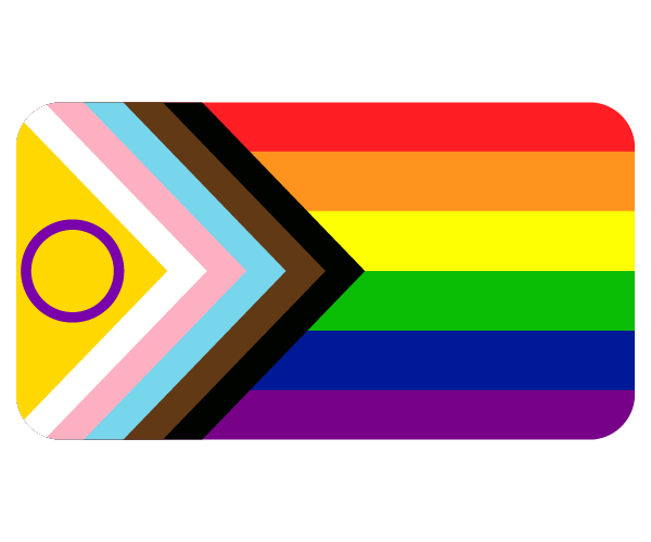 Progress Pride Flag sticker featuring rainbow stripes with chevron design including transgender, intersex, and POC colors.