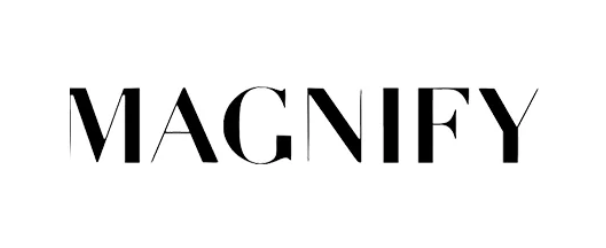 Black and white image of a magnifying glass with text showing the word MAGNIFY in large letters.