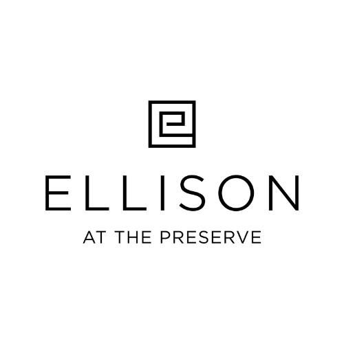 Ellison at the Preserve apartment community logo with geometric square emblem in minimalist black and white design.