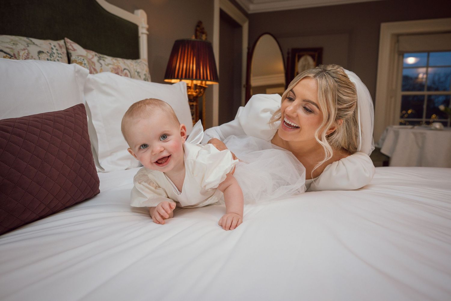 Portrait of bride with her daughter at Clonabreany House wedding in Meath