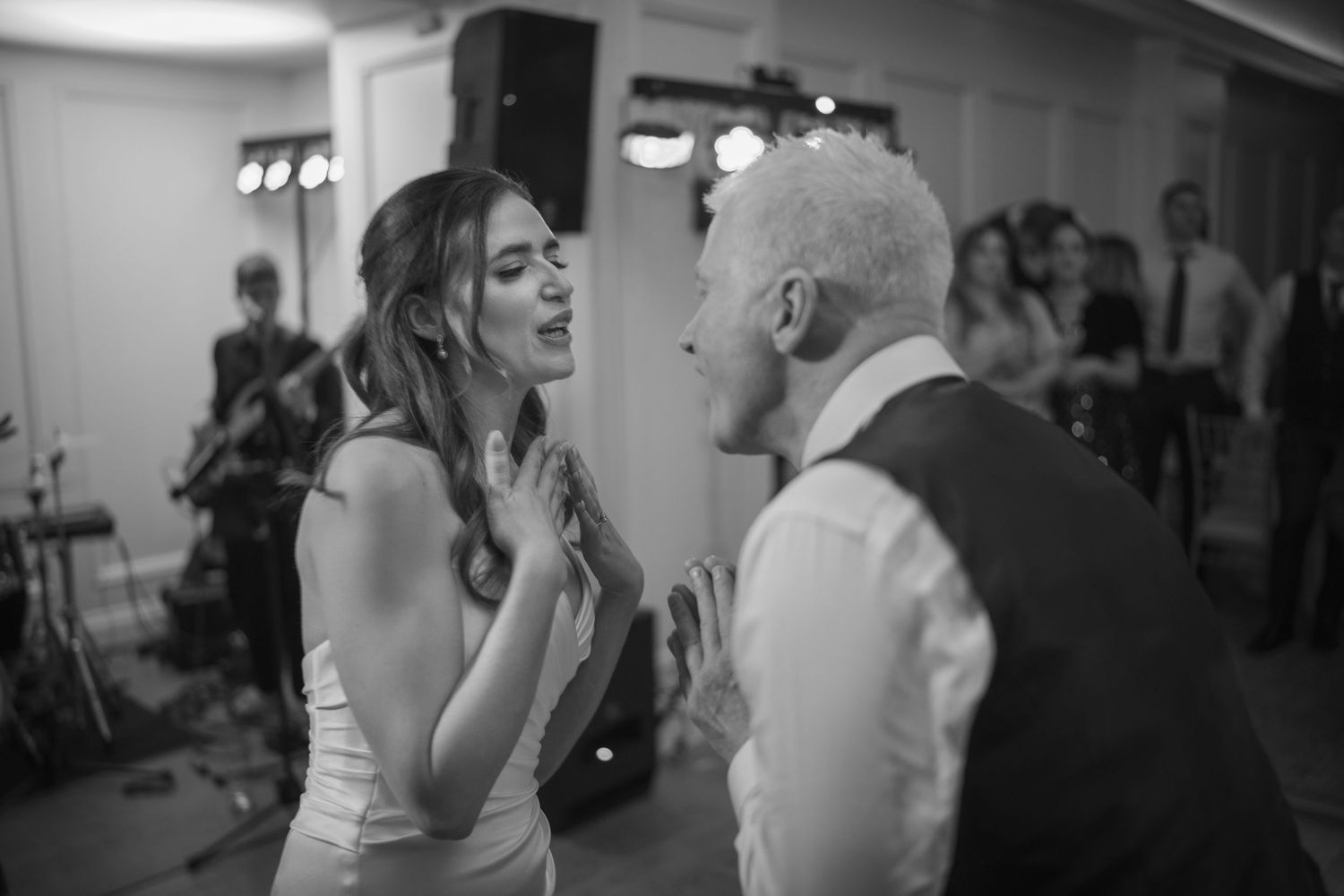 Bride and father sharing an emotional moment on the dance floor at Mount Juliet wedding in Kilkenny.