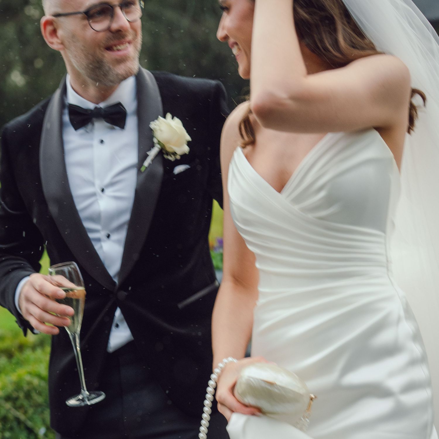 Bride and groom sharing a champagne toast outdoors at the Manor House Mount Juliet wedding Kilkenny.