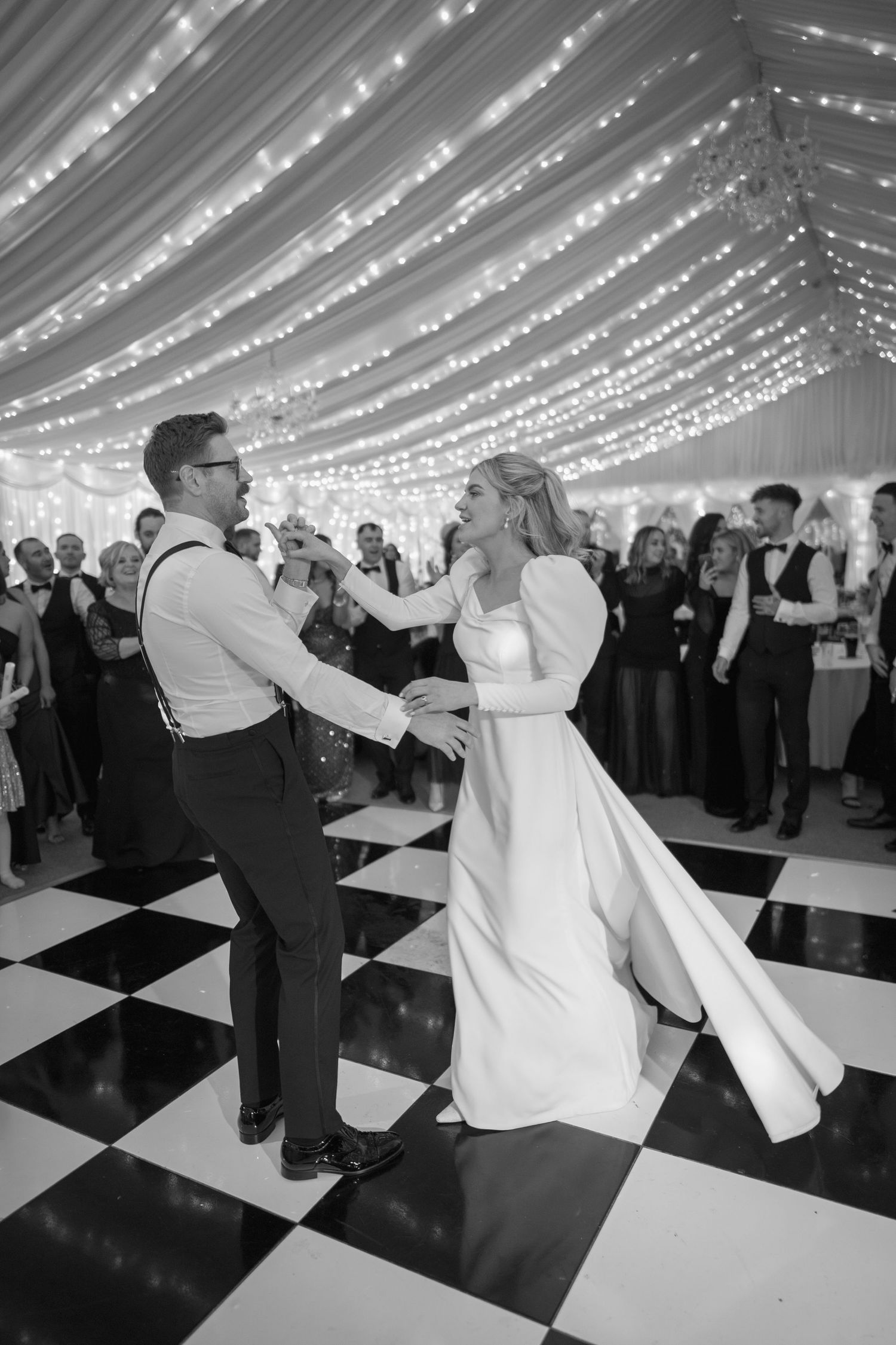 Bride and groom share their first dance at Clonabreany House wedding in Meath