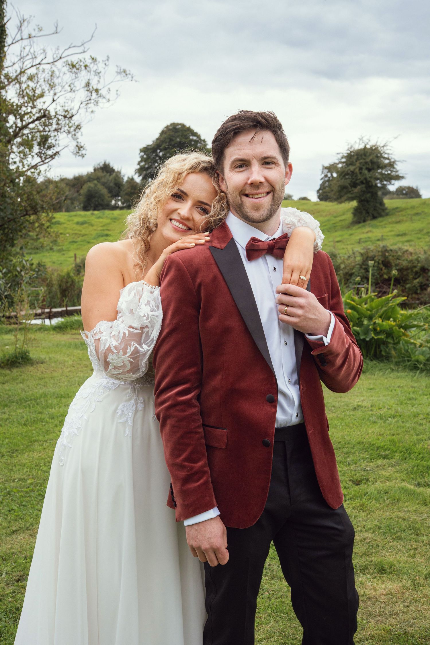 Bride and groom portrait outdoor garden wedding reception in Co Meath.