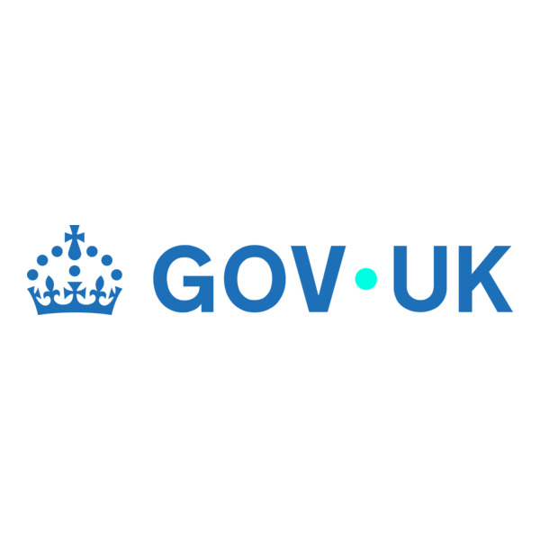 GOV.UK official government website logo featuring a blue Tudor crown and bold blue text with a teal dot.