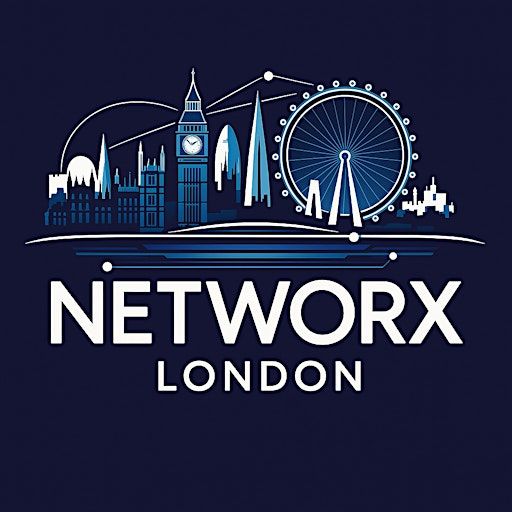 London skyline silhouette featuring iconic landmarks and Networx branding on dark blue background.