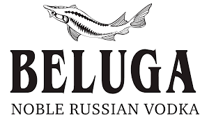Beluga vodka logo featuring stylized fish illustrations.