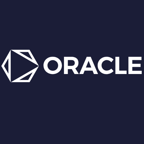Oracle logo in white text on dark blue background.