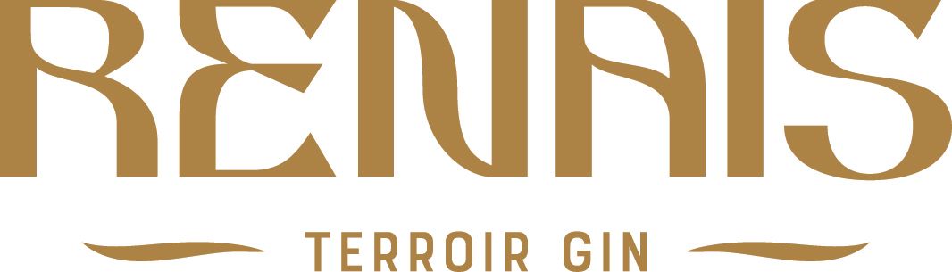 Gold text logo for Renais Terroir Gin on a white background, featuring elegant serif typography.