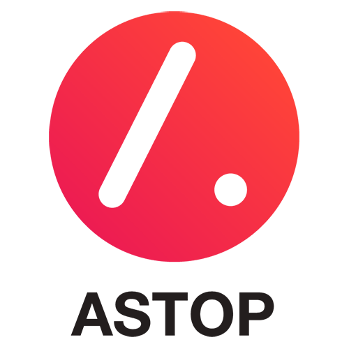Red circular logo design for Astop company.