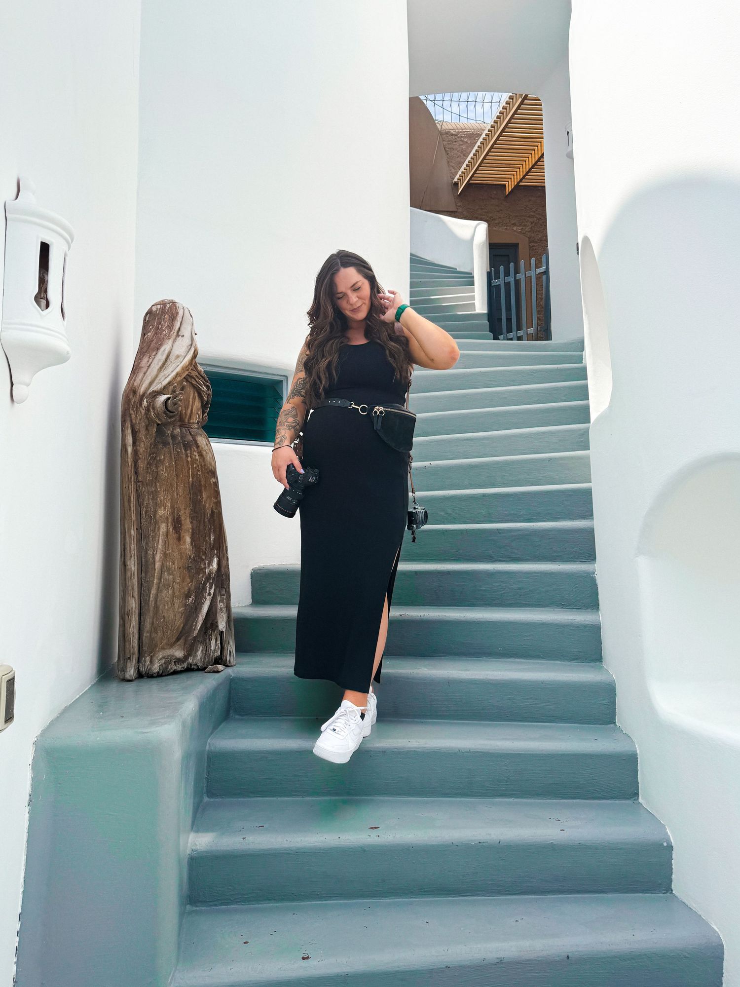 Blue painted stairs and white walls in traditional Mediterranean architecture.