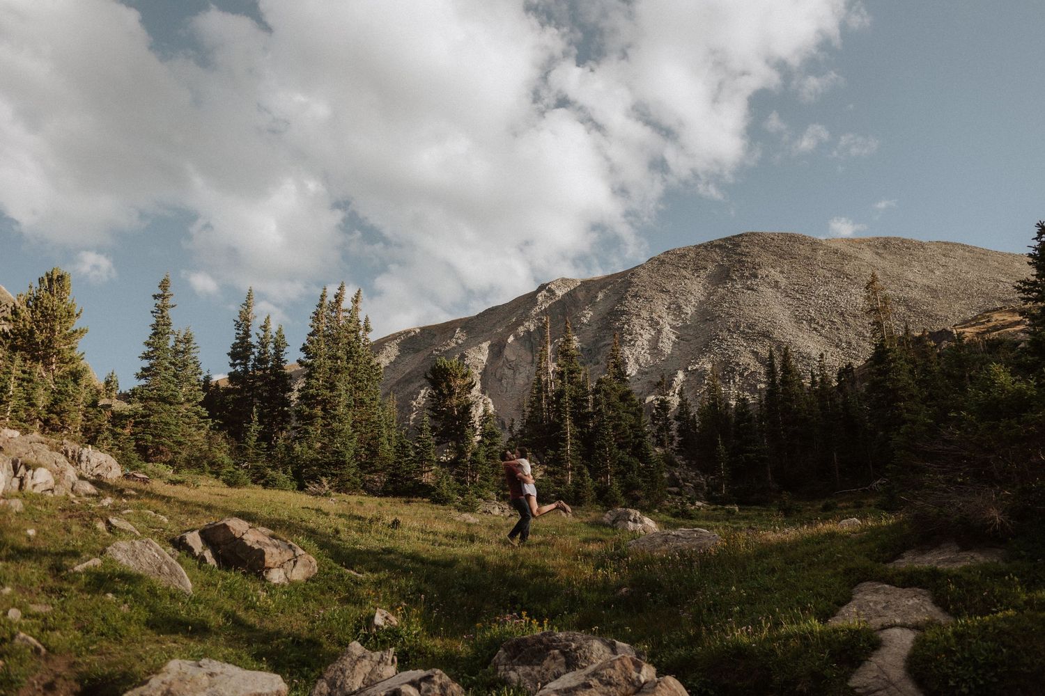 Panoramic view of rugged mountain terrain with hiking trails and evergreen forest.