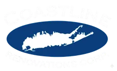 Blue oval logo featuring a map of Long Island, New York, with text surrounding the island shape.