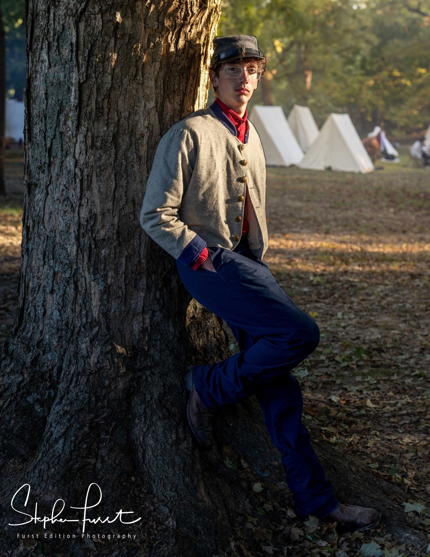 Patrick's senior photo.  Outdoors during civil war days.