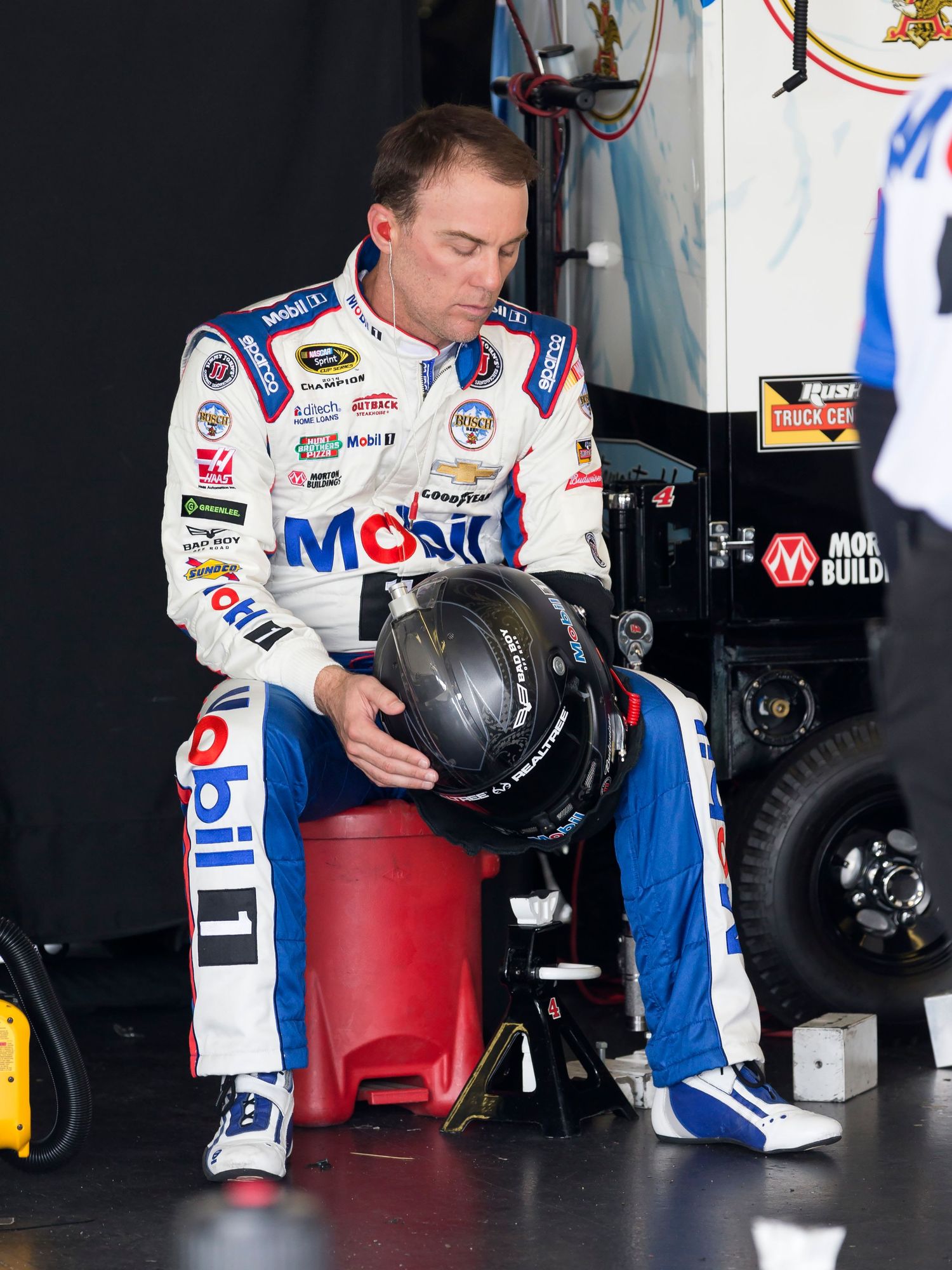 Kevin Harvick in the garage at a NASCAR race