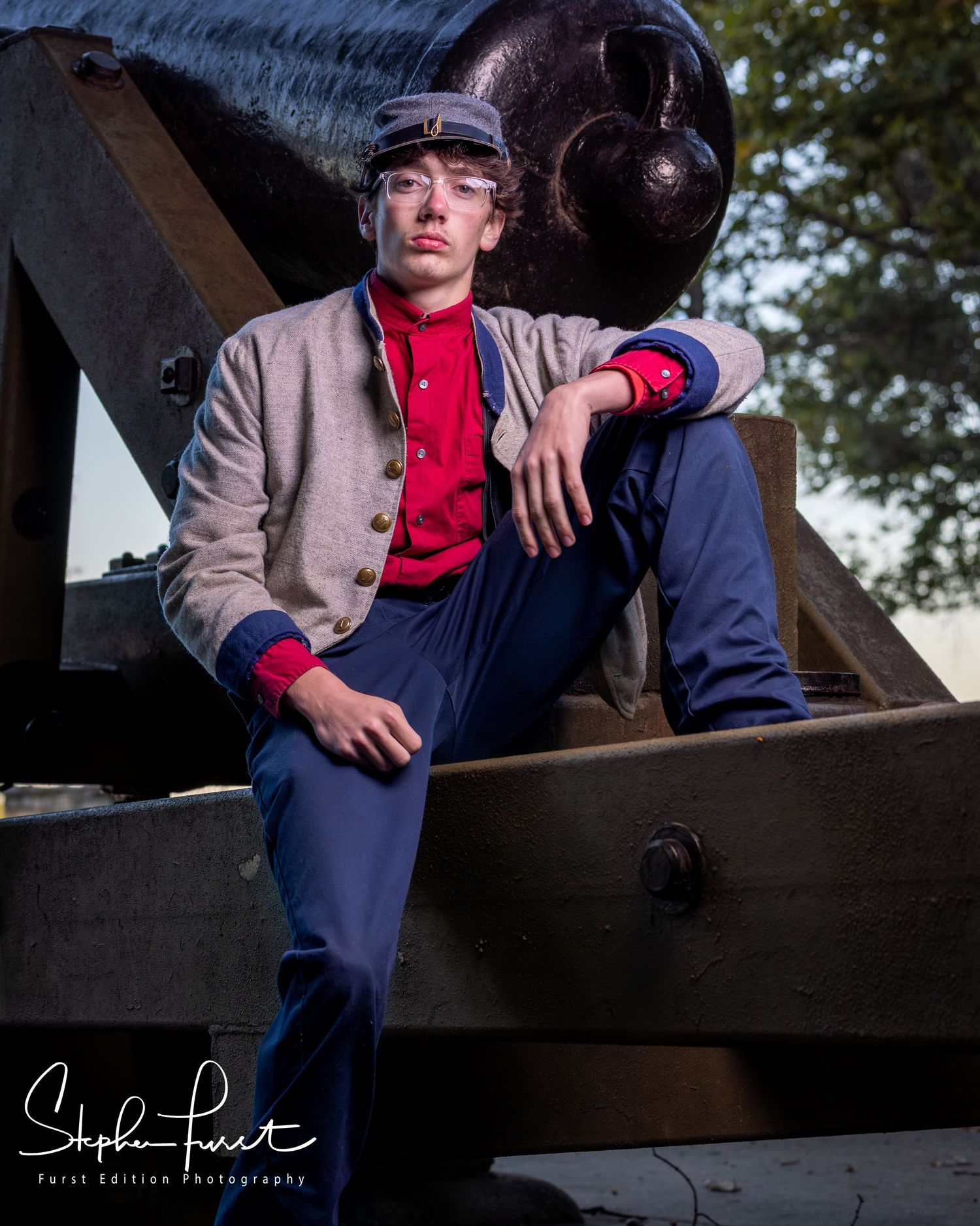 Patrick's senior photo.  Outdoors during civil war days.