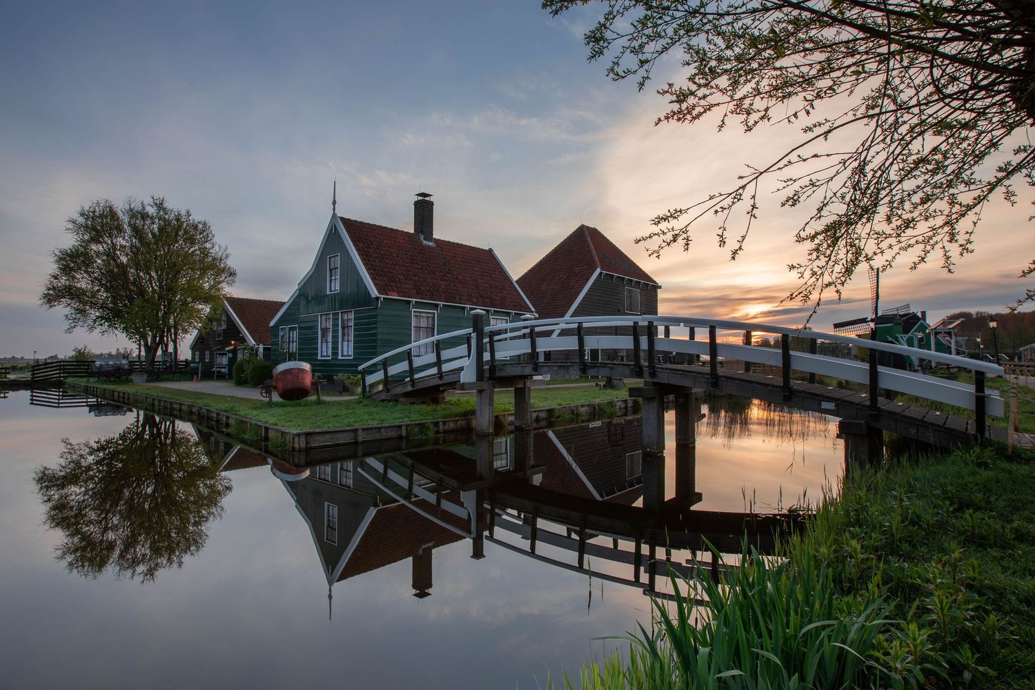 Zaanse Schans in the Netherlands at sunrise