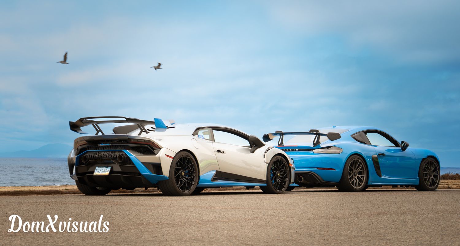 Lamborghini STO, Porsche GT4 by the sea