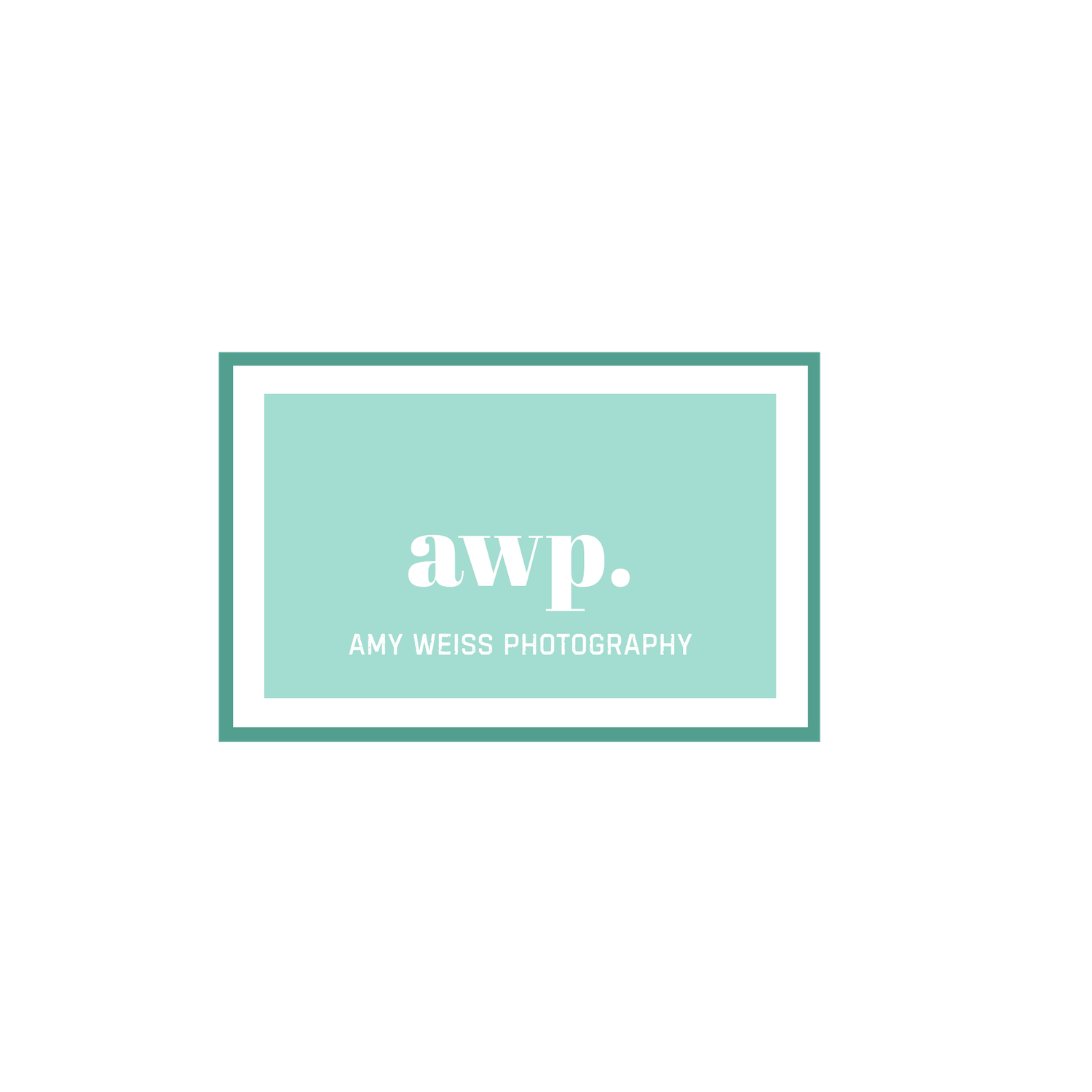 Logo for Amy Weiss Photography featuring teal background with white text AWP and full name in elegant typography.