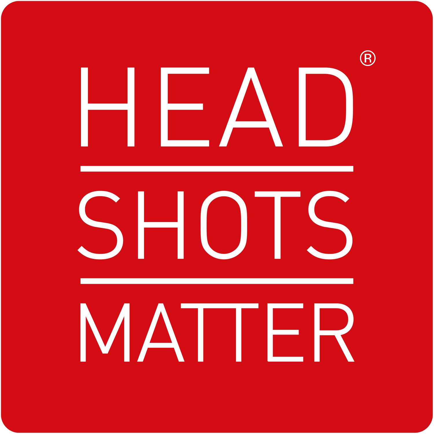 Red square logo with bold white text reading HEADSHOTS MATTER, featuring a registered trademark symbol.