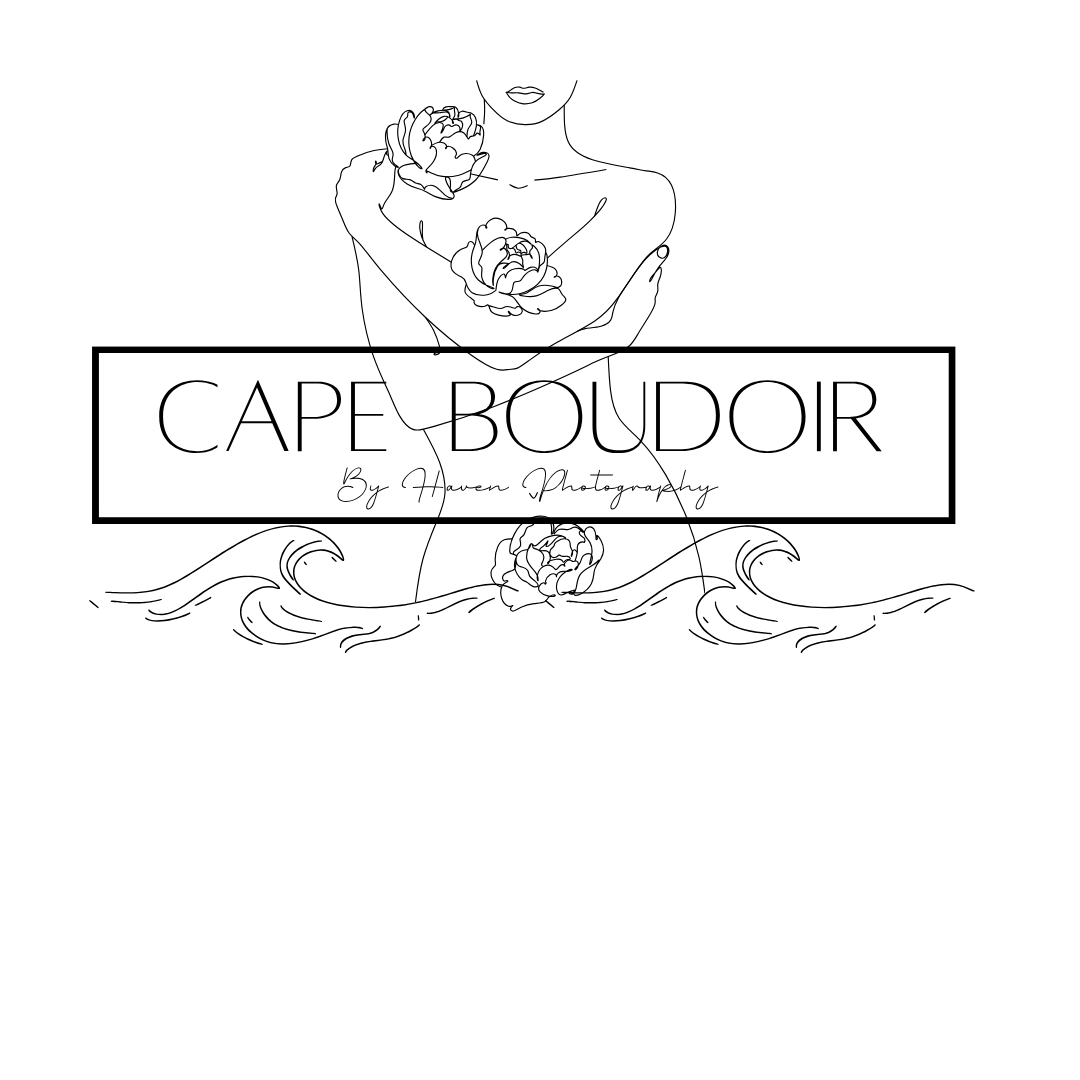Cape Boudoir by Human Photography logo with elegant line art of a woman and ocean waves Cape cod beach Boudoir photos